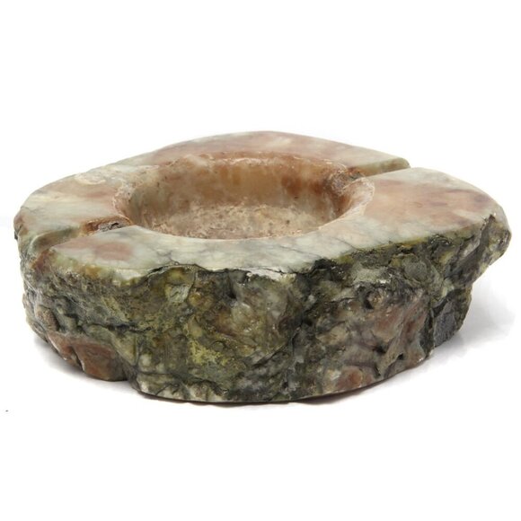 Vintage Alabaster Marble Ashtray Italy Natural Solid Stone Carved Green 70s MCM - Picture 5 of 8